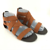 Womens Strappy Sandals Elastic Open Toe Zipper Brown Size 40 US 8 - £11.38 GBP
