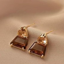 Japanese &amp; Korean Elegant Brown Faux Crystal Earrings women gifts gold plated UK - £8.35 GBP