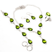 Peridot Pear Shape Handmade Christmas Gift Necklace Set Jewelry 18&quot; SA 783 - £8.78 GBP