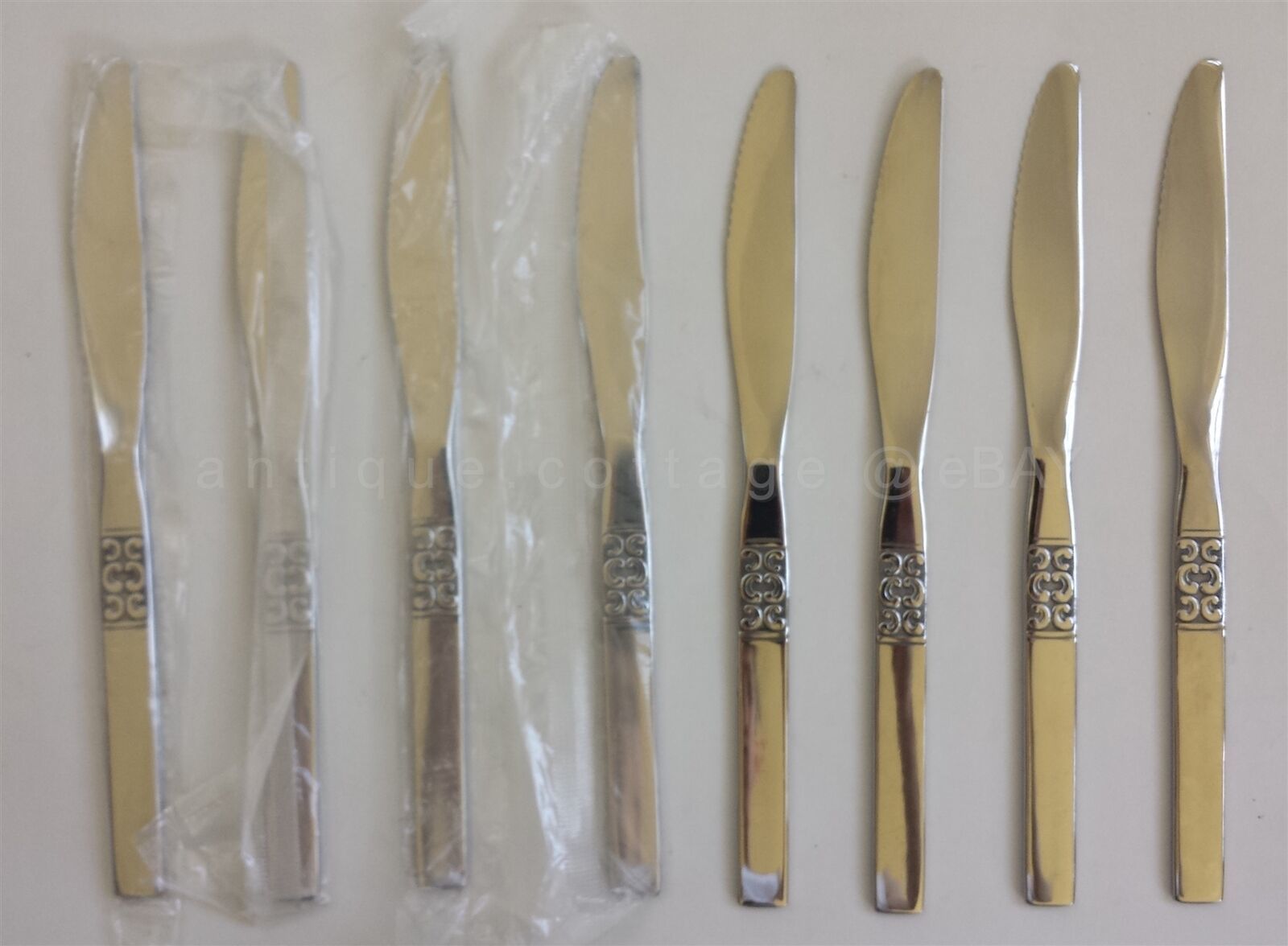 Primary image for ROGERS DELUXE STAINLESS oneida SAN DIEGO FLATWARE unused 8 DINNER KNIVES 