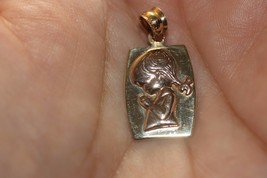 14K Yellow &amp; Rose Gold Praying Girl Pendant Charm First Holly Necklace Medallion - £176.47 GBP