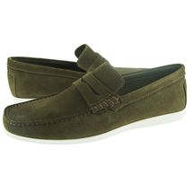 Apron Toe Green Color Genuine Leather Classical Men Moccasin Loafer SlipOn Shoes - £119.89 GBP+