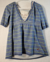 Hollister Hoodie Womens Large Navy Green Striped Knit Cotton Short Sleev... - $14.44