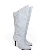 Vintage Wild Pair White Mid Calf Cowboy Boots Texture 3D Festival Countr... - $150.00