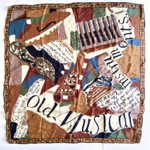 Echo Large Silk Scarf Old Musical Instruments Brown Blue Green 35x32in - £39.70 GBP