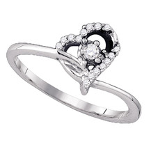 10k White Gold Round Diamond Heart Love Promise Engagement Bridal Ring 1/8 Cttw - £159.04 GBP