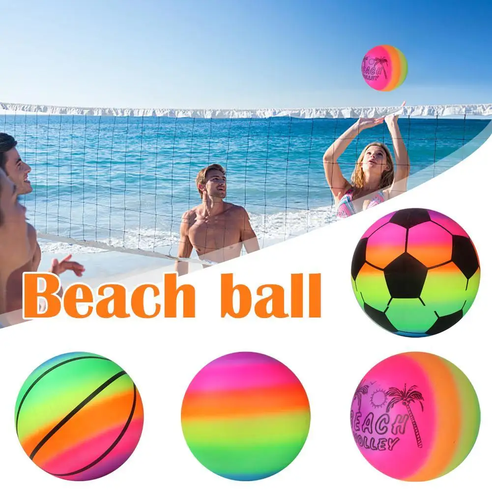 Rainbow Beach Ball Inflatable Summer Beach Ball Pool Swim Rubber Rainbow Beach - £8.81 GBP