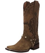 Womens Western Boots Light Brown Embroidery Leather Square Boot Straps D... - $163.44 CAD