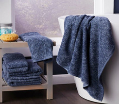 SATURDAY KNIGHT LTD. VERN YIP SHABORI STRIPE NAVY 2pc BATH TOWELS TUFFED... - $54.97