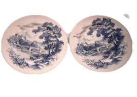 2 Countryside Blue Wedgewood  10 inch Dinner Plates England 1966-68 Discontinued - £23.58 GBP