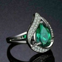 14K White Gold Plated 2.60Ct  Pear Simulated Emerald Wedding Ring Women - £97.64 GBP