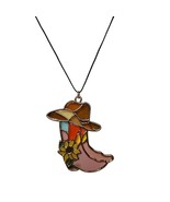 Cowboy Boots Hat Sunflower Stained Glass Pendant Necklace Girls Western ... - $24.75