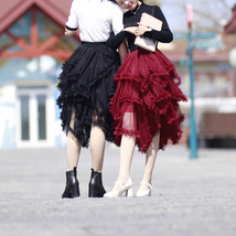 Burgundy High-low Layered Tulle Skirt Women Plus Size Ruffle Tulle Tutu Skirts image 2