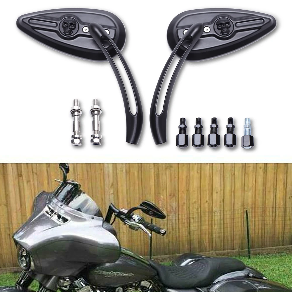 Motorcycle Skull Teardrop Rearview Side Mirrors for Harley Street Glide Special - £41.47 GBP