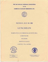 American Culinary Federation 1982 Annual National Convention Luncheon Menu - £14.09 GBP