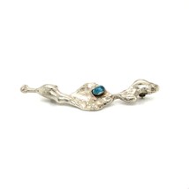 Vintage Sterling Silver Modernist Abstract with Oval Blue Topaz Gemstone Brooch - £75.54 GBP