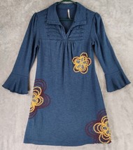 Yahada USA Dress Womens Small Blue Floral Boho Hippie Collared 3/4 Bell ... - £20.56 GBP