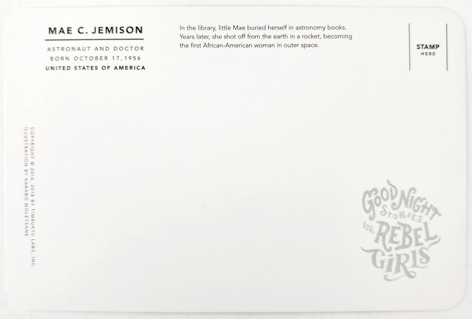 Mae C Jemison Art Postcard USA Astronaut And Doctor 2018 Pioneer Unposted F3J Item image 3