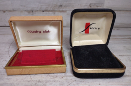 Lot of 2 Vintage Jewelry Boxes Savvy and Country Club Brown Tan Satin Velvet - $11.02