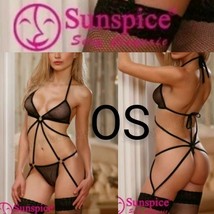 Sunspice Sexy Lingerie Brand Ring Linked Fishnet Teddy Suspenders &amp; Stoc... - £21.23 GBP