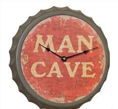 Man Cave Bottle Cap Wall Clock 13" Weathered Look Painted Metal Men Garage Beer image 1