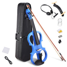 4/4 Electric Maple Violin Full Size Silent Fiddle Headphone Case Blue Mu... - $173.98