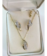 10k Diamond Necklace Earrings Set Yellow Gold on 17&quot; Long 14k Box Chain ... - $9,408.20 MXN