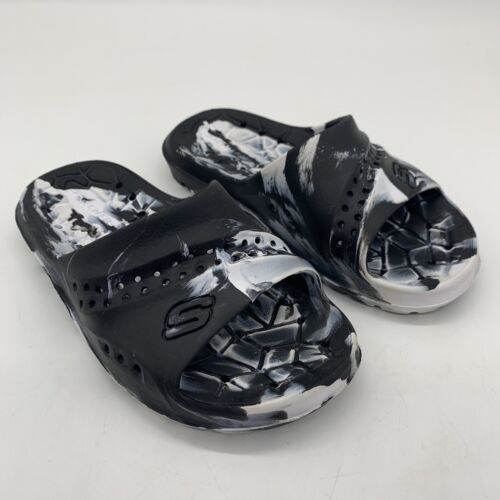 Skechers Kids Foamie Slides - Black & White - Sz 12 Sandals Slip On Outdoor - $10.39