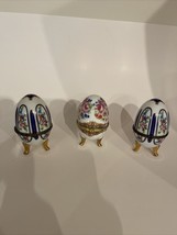 3 x Vintage Ceramic Egg Shaped Hinged Trinket Boxes - £25.40 GBP