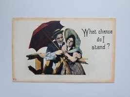 Love And Romance Postcard Antique Happy  Couple Lovers Umbrella  - £3.91 GBP