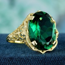 8 Ct. Natural Green Quartz Vintage Style Filigree Cocktail Ring in Solid 9K Gold - £441.77 GBP