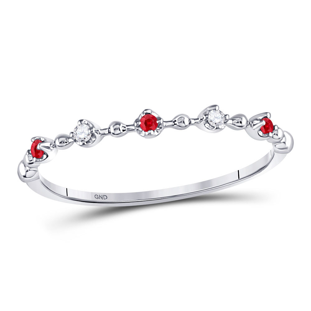 10kt White Gold Womens Round Ruby Diamond Beaded Stackable Band Ring 1/20 Cttw - £119.62 GBP