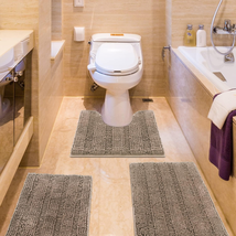 ACCUMTEK Striped Ultra Soft Thick Chenille Bath Rugs and Mats Dark Beige, Non Sl - £37.49 GBP