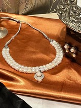 Pearl multi lace necklace Hyderabadi fresh water pearl Pendent set with Earring - £45.15 GBP