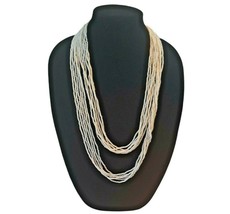 Vintage 6 Strand Faux 3mm White Pearl Beaded Necklace 60&quot; - £29.77 GBP