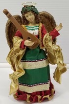 VC) Vintage Angel with Mandolin Figurine Tree Topper Statue 9.5&quot; Tall - $14.84