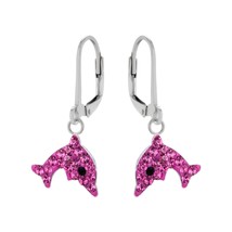 Dolphin 925 Silver Leverback Earrings with Rose Crystals - £14.98 GBP
