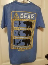 Columbia “If You Encounter A  Bear” Blue Short Sleeve T-Shirt Men&#39;s Size Small - £10.05 GBP