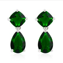 5ct Cushion &amp; Pear Green Emerald Simulated Dangle/Drop Stud Earrings 925 Silver - $93.49