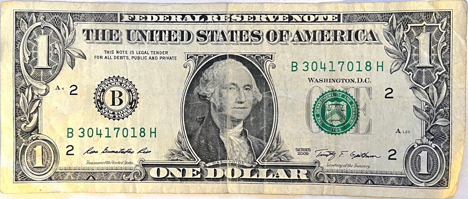 Primary image for $1 One Dollar Bill 30417018, Dauphin, PA ZIP code: 17018