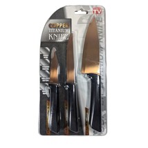 Copper Titanium Knives 3-Piece Single Bevel Nonstick Nonslip Handles New in Pack - £21.30 GBP