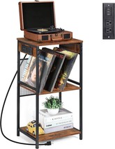 Record Stand Storage Vinyl Vintage Album Holder Rack Table Turntable USB Outlets - £63.55 GBP