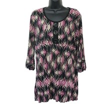 Dressbarn Tunic Top Blouse Crinkle Medium 3/4 Sleeve Pink Black Tan Size... - £9.91 GBP