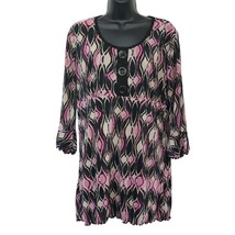 Dressbarn Tunic Top Blouse Crinkle Medium 3/4 Sleeve Pink Black Tan Size... - $12.59