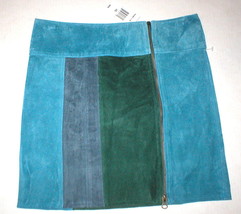 NWT $428 New Womens PJK Color Block Leather Suede Mini Skirt S Green Blue Gray - £389.56 GBP