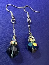 Vintage 50&quot; Style Blue Colored Glass Stone Earrings 1.5&quot; Drop - £3.21 GBP