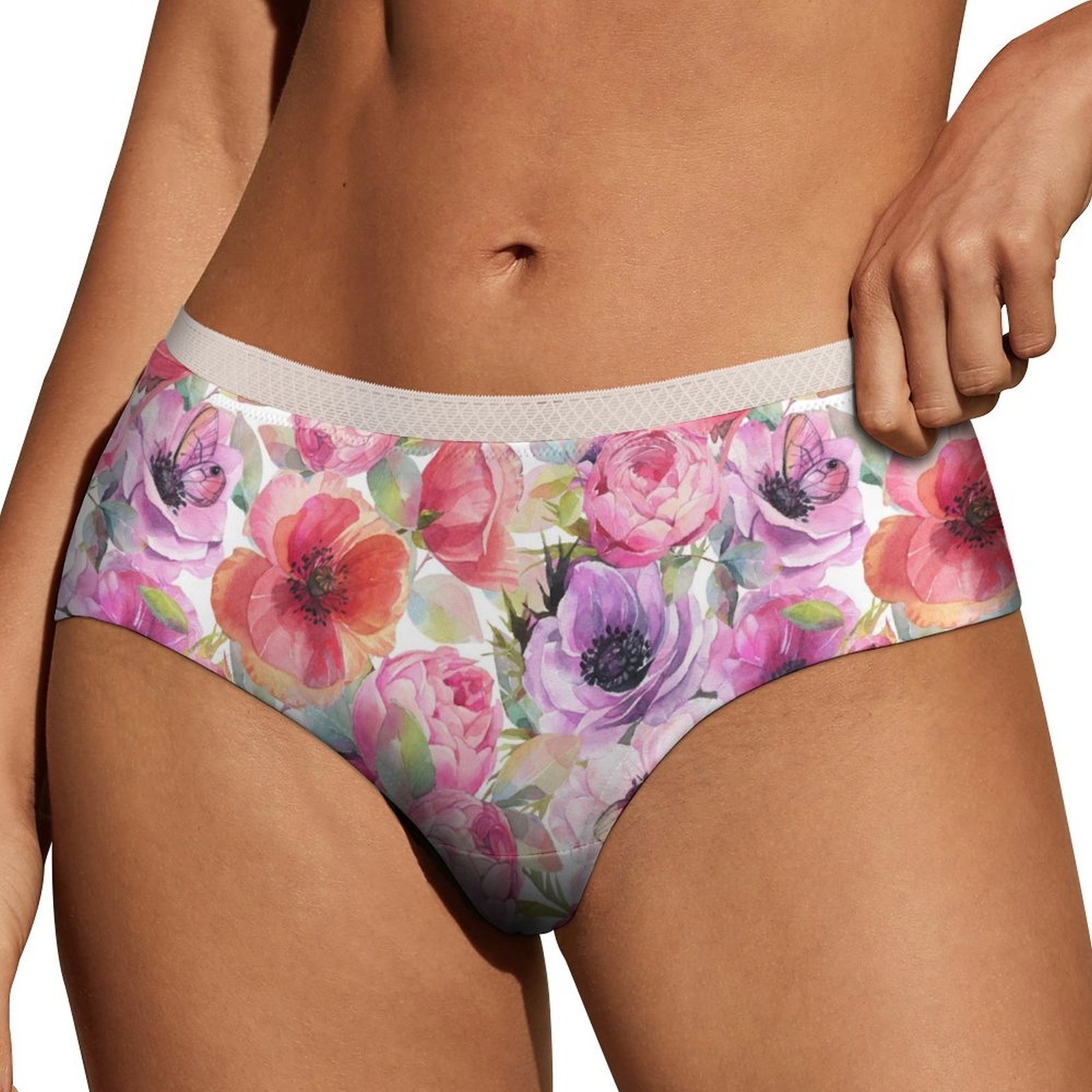 Watercolor Flower Panties for Women Lace Briefs Soft Ladies Hipster Underwear