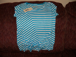 P.S. Aeropostale Blue &amp; White Front Tie Striped Shirt Size 6 Girls NEW LAST ONE - £12.05 GBP