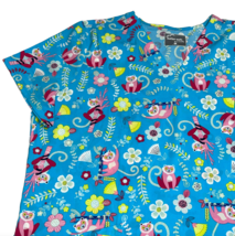 Buttersoft Stretch Size XL Blue Pink Floral Monkey Lemur Scrub Shirt Spring - £15.60 GBP