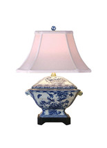 Blue and White Tureen Floral Bird Porcelain Table Lamp 19&quot; - £224.27 GBP